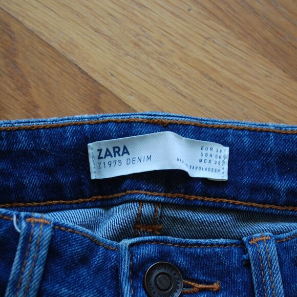 Zara Z1975 Skinny Blue Denim Jeans Pants Mid Rise Raw Hem - Picture 2 of 4